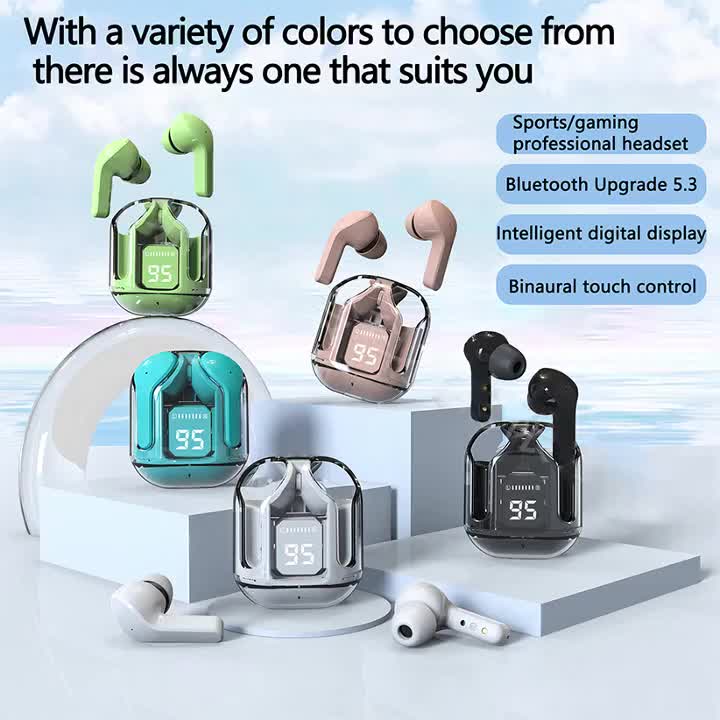 Air31 Earbuds Wireless Crystal Transparent Bluetooth 5.3 Air 31 Ear buds Wireless Headset Transparent Charging Case Heavy Bass Stereo Earphones Noise Reduction Sports Headset with Microphone Waterproof Headphone LED Digital Display airpods_ by Sellify 365