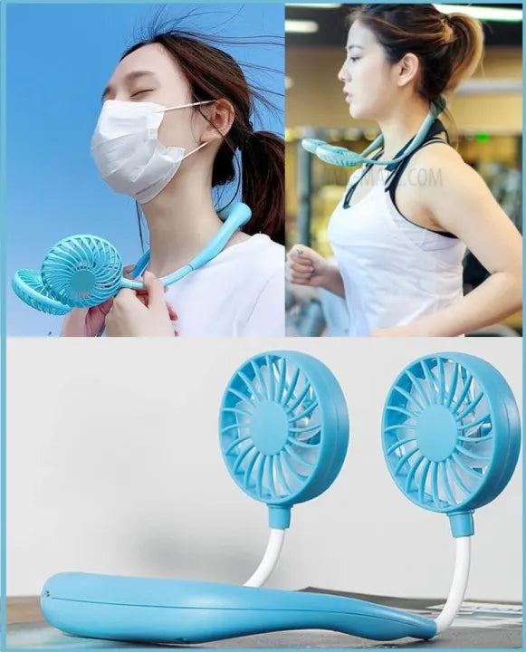 Rechargeable Hanging Neck Fan 7 Blades 3 Speed Hands Free Wearable Fan