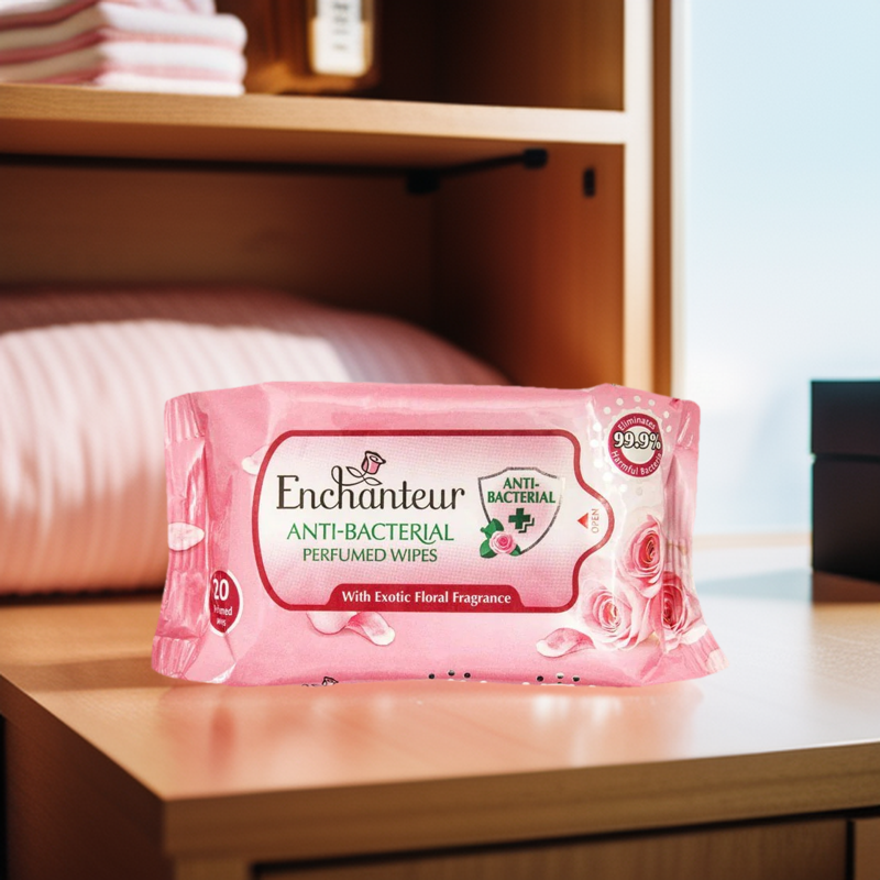 Anti-Bacterial Exotic Floral Perfumed Wipes 20Pcs In One Pack Enchanteur High Quality Vipes Long Lasting Floral Scent