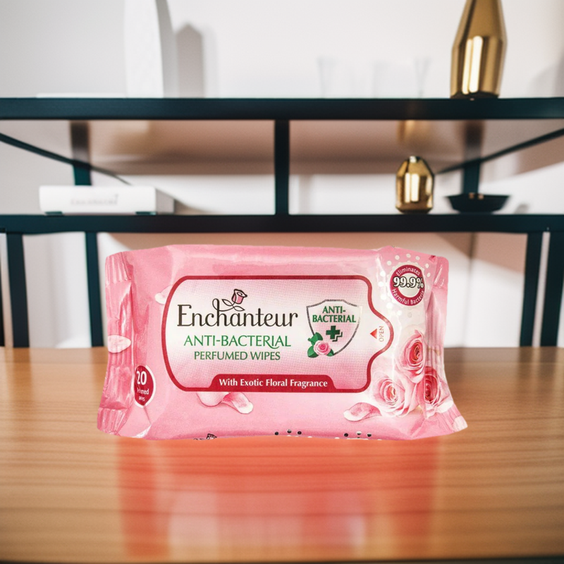 Anti-Bacterial Exotic Floral Perfumed Wipes 20Pcs In One Pack Enchanteur High Quality Vipes Long Lasting Floral Scent