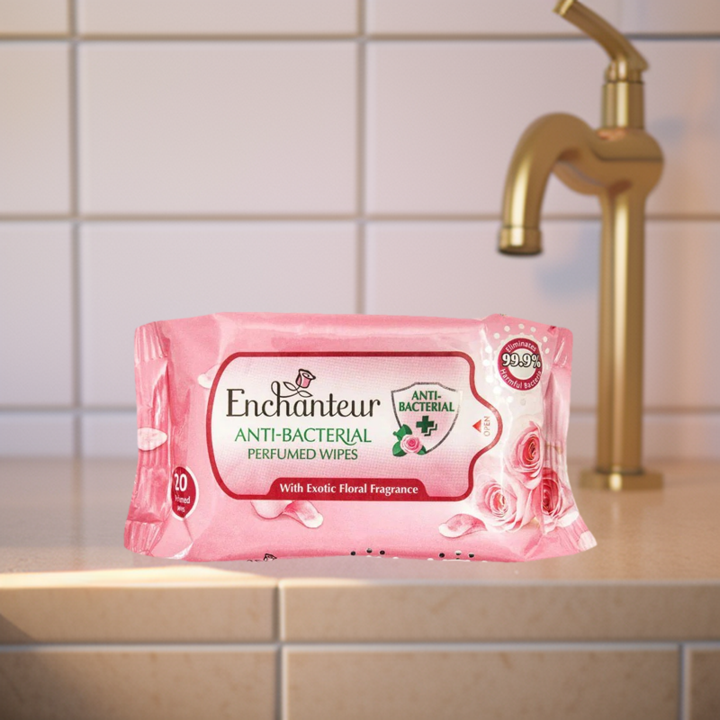 Anti-Bacterial Exotic Floral Perfumed Wipes 20Pcs In One Pack Enchanteur High Quality Vipes Long Lasting Floral Scent