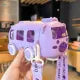 500ML Bus Shape Cute Car Water Bottle with Movable Wheels Strap Plastic Drinking Bottle Leakproof for Boys Girls