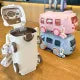 500ML Bus Shape Cute Car Water Bottle with Movable Wheels Strap Plastic Drinking Bottle Leakproof for Boys Girls