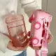 500ML Bus Shape Cute Car Water Bottle with Movable Wheels Strap Plastic Drinking Bottle Leakproof for Boys Girls