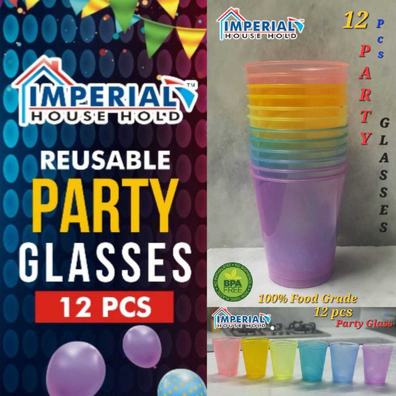 IMPERIAL REUSABLE PARTY GLASSES 12PCS/PARTY GLASS FOR EVERY OCCASIONS