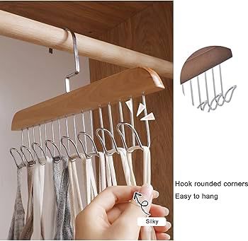 Multifunctional Non-Slip Storage Hangers with 8 Hooks 360 Degree Swivel Wooden Belt Hanger for Ties, Scarves,Clothes Drying Hangers Wardrobe Organizer Accessories