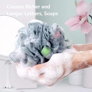 Bath Shower Sponge Mesh Scrunchie Body Wash Scourer Puff Shower Net