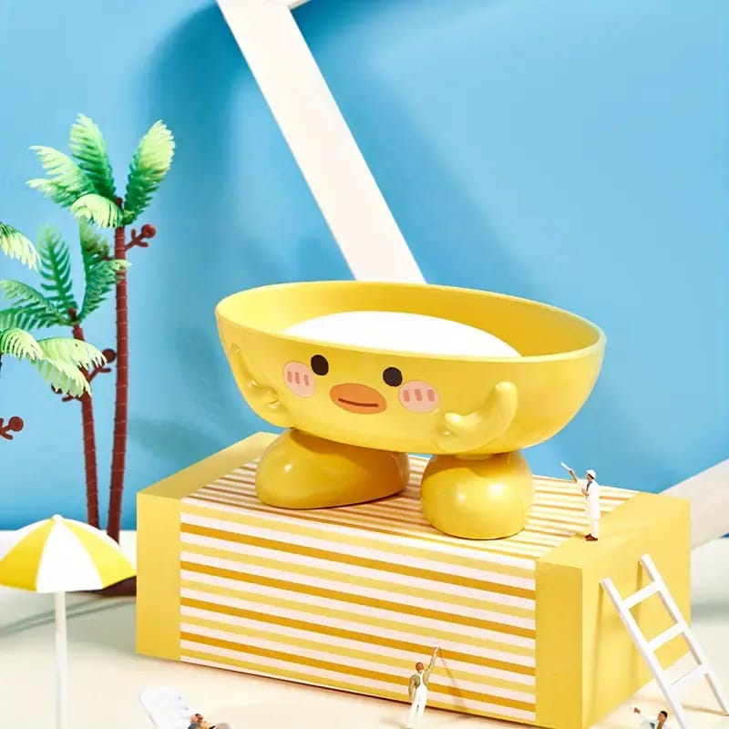 1pc Cute Duck Design Oval Plastic Soap Dish with Drainage Holes - Easy-Clean Durable Bathroom & Kitchen Sink Organizer for Soap, Shampoo