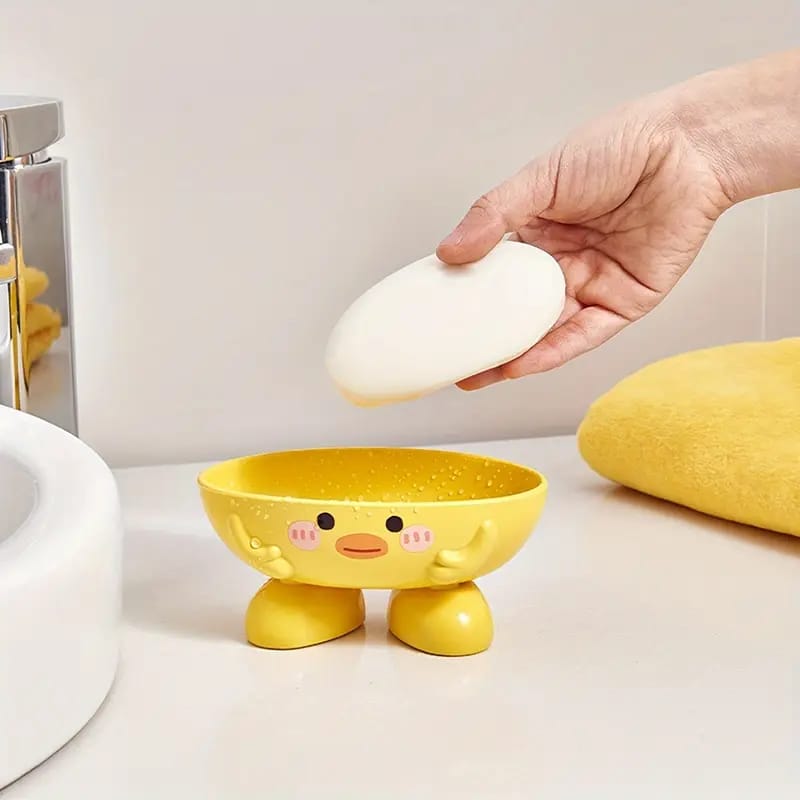 1pc Cute Duck Design Oval Plastic Soap Dish with Drainage Holes - Easy-Clean Durable Bathroom & Kitchen Sink Organizer for Soap, Shampoo