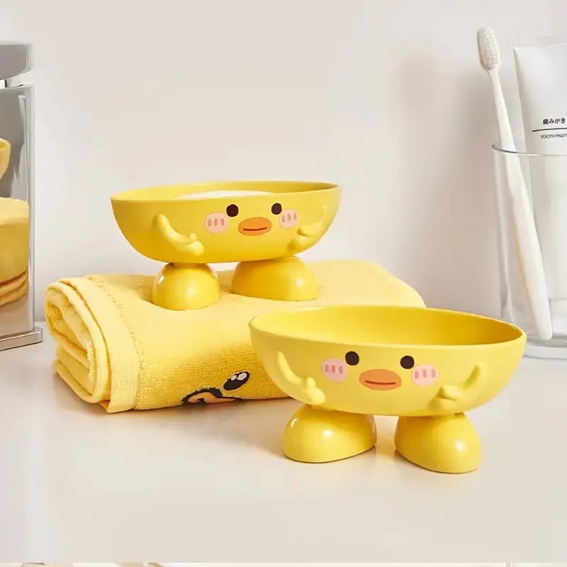1pc Cute Duck Design Oval Plastic Soap Dish with Drainage Holes - Easy-Clean Durable Bathroom & Kitchen Sink Organizer for Soap, Shampoo