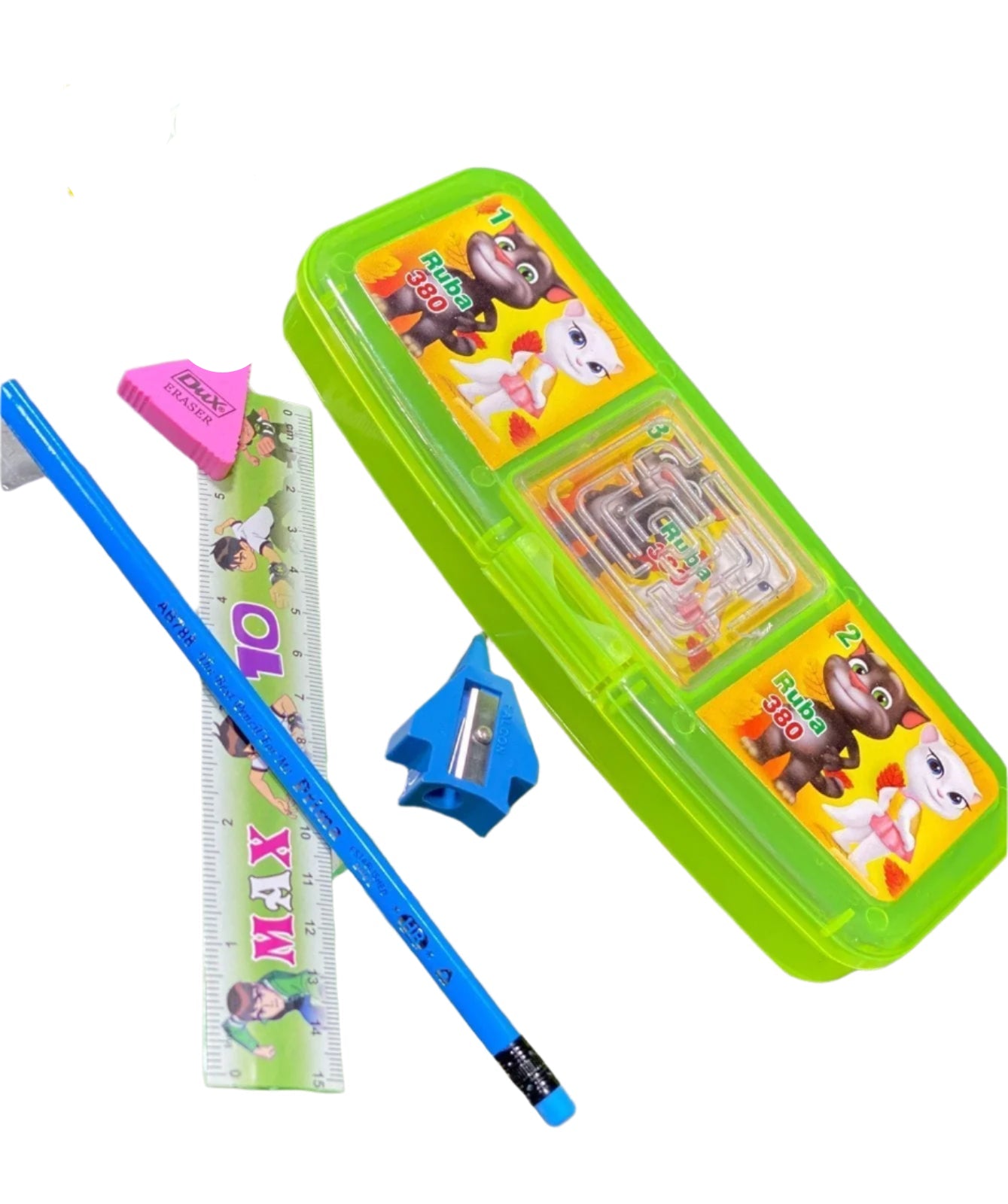 Pencil Box With (Pencil,Scale,Eraser and Sharpner)  Beautiful Gift's For Kids     Random Character and Random Color