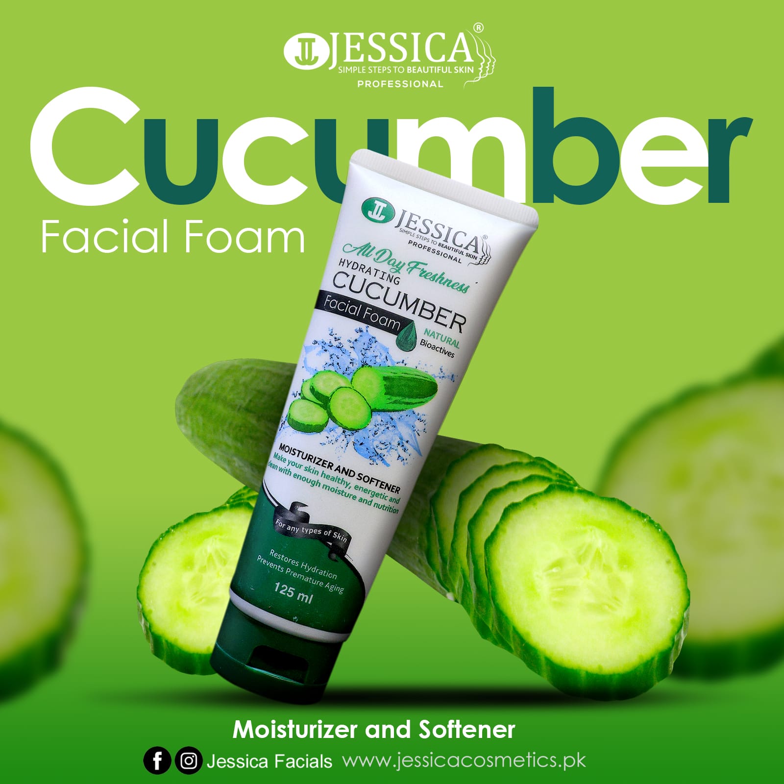 Jessica Softening Active Bright Pomegranate Facial Foam Face Wash – 125ml