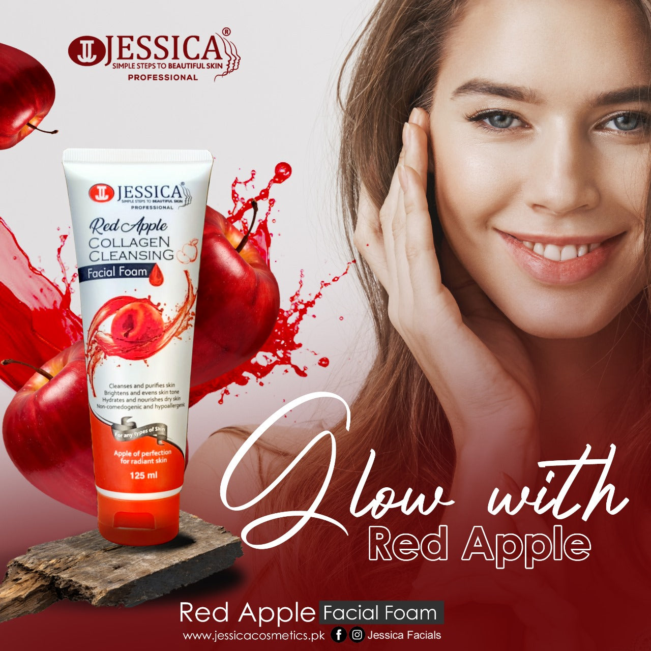 Jessica Softening Active Bright Pomegranate Facial Foam Face Wash – 125ml