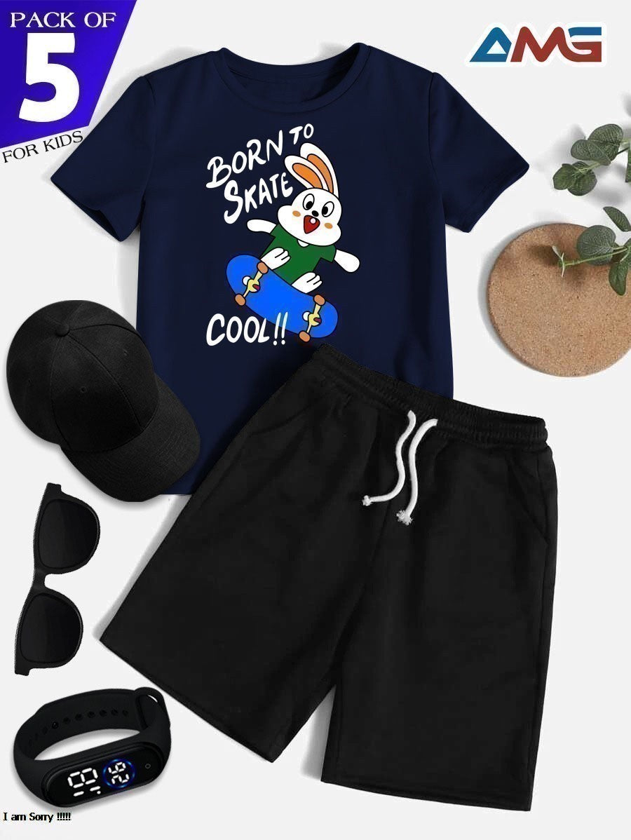 Kids Collection Pack Of 5 jersy trousers glasses led watch cap
