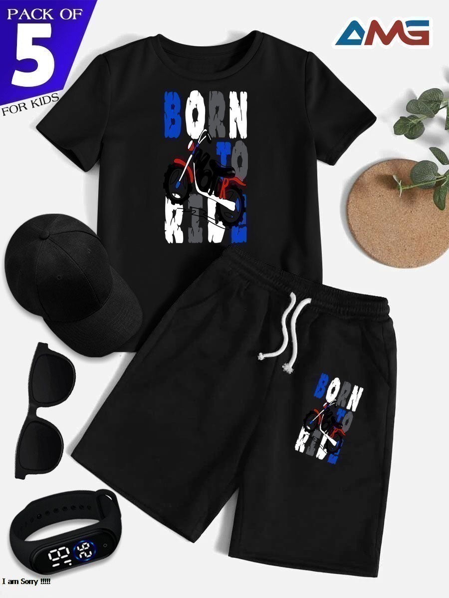 Kids Collection Pack Of 5 jersy trousers glasses led watch cap