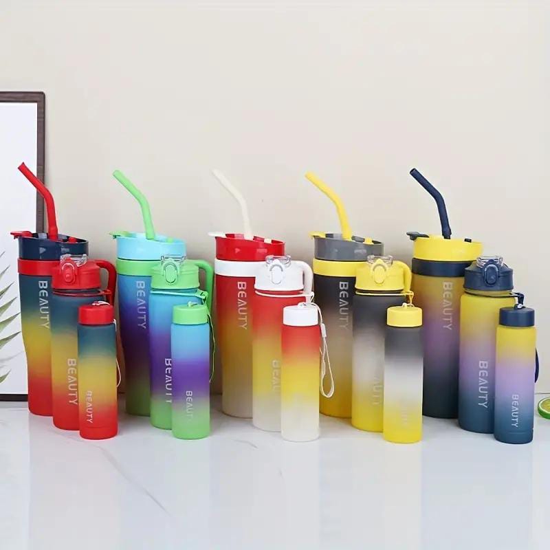 3pcs Leak-Proof Gradient Water Bottles Set, Portable Plastic Sports Cups