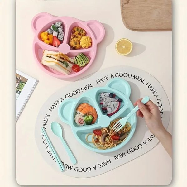 5 Piece Multi Color Panda Plates With 3 Spoons And 2 Forks