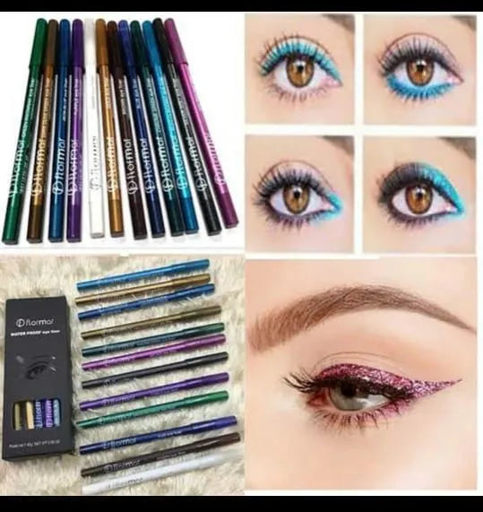 Flormar eye pencils Pack of 12 Colour Eyeliner and lip Pencil - Smudge-Proof Eye and Lip Liners – Long Lasting Eye and Lip Pencils