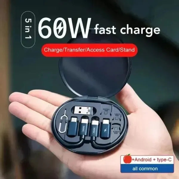 Multifunctional Data Cable Set 60w Fast Charging Cable For Android & IPhone (random Color)