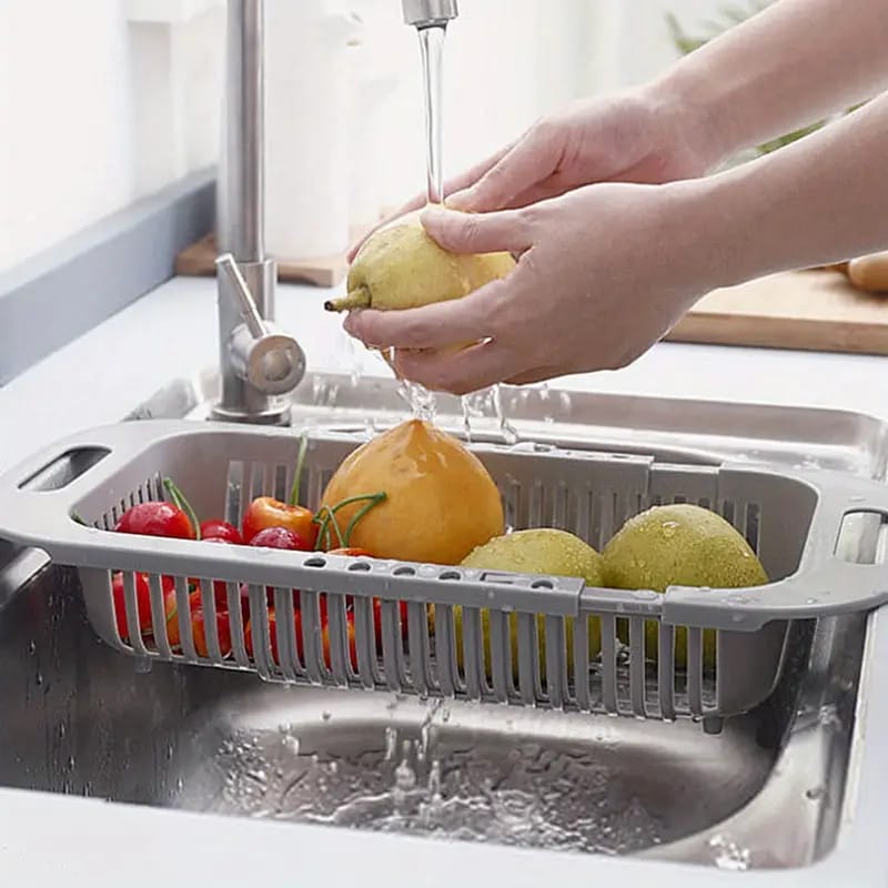 Kitchen Dish Drying Rack Plastic Adjustable Drainer Rack Fruits Vegetable Kitchen Organizer Sink Cleaning Basket Tool